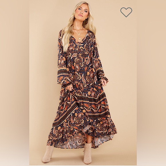 Red Dress Boutique Dresses & Skirts - Red Dress Boutique Boho Dress Navy Multi-print Midi Bohemian Dress sz S New NWT